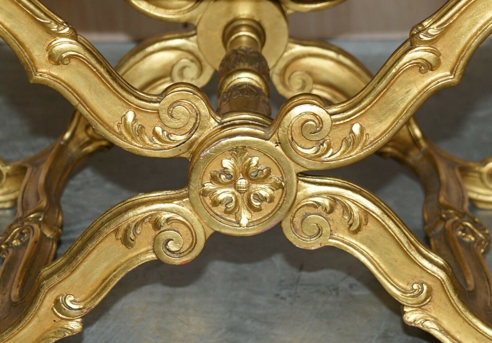 Stunning Antique 19th Century Hand Carved Giltwood Pliant X Frame Folding Stool photo Furniture