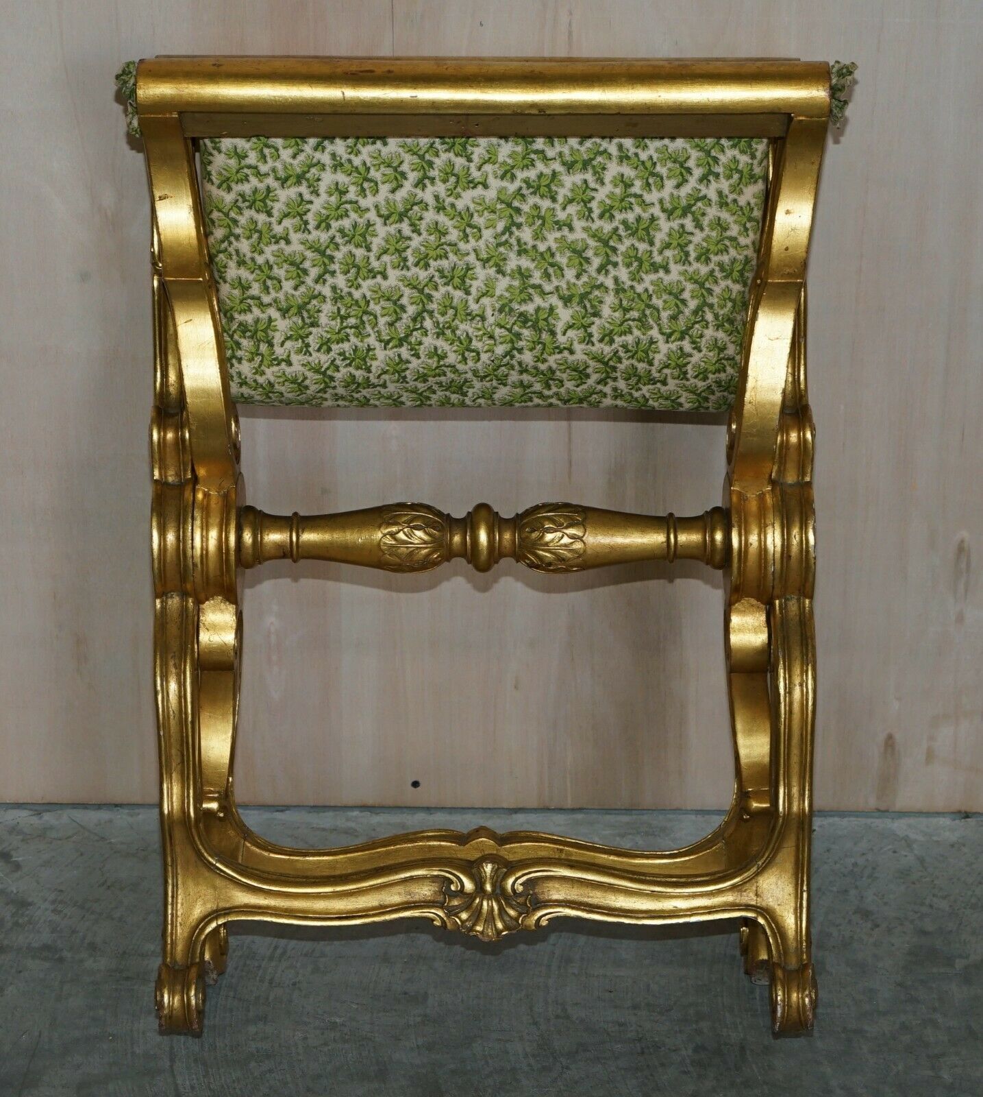 1950.0 Stunning Antique 19th Century Hand Carved Giltwood Pliant X Frame Folding Stool photo