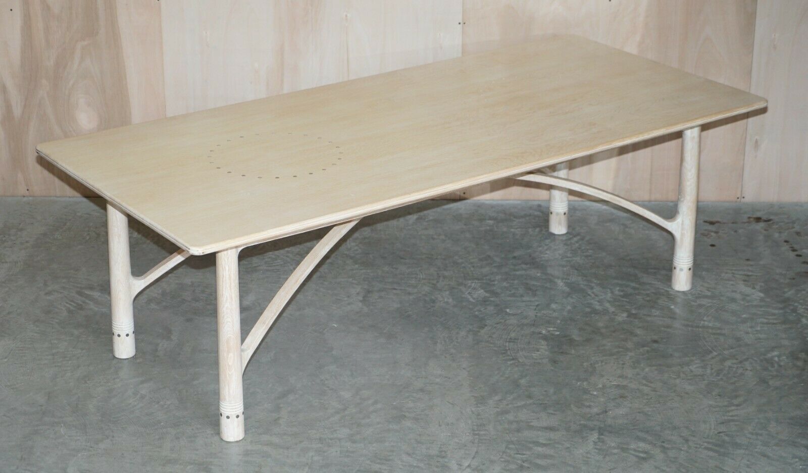 Limed Oak & Pewter Inlaid David Gregson Arts & Crafts Dining Table & 8 Chairs photo furniture