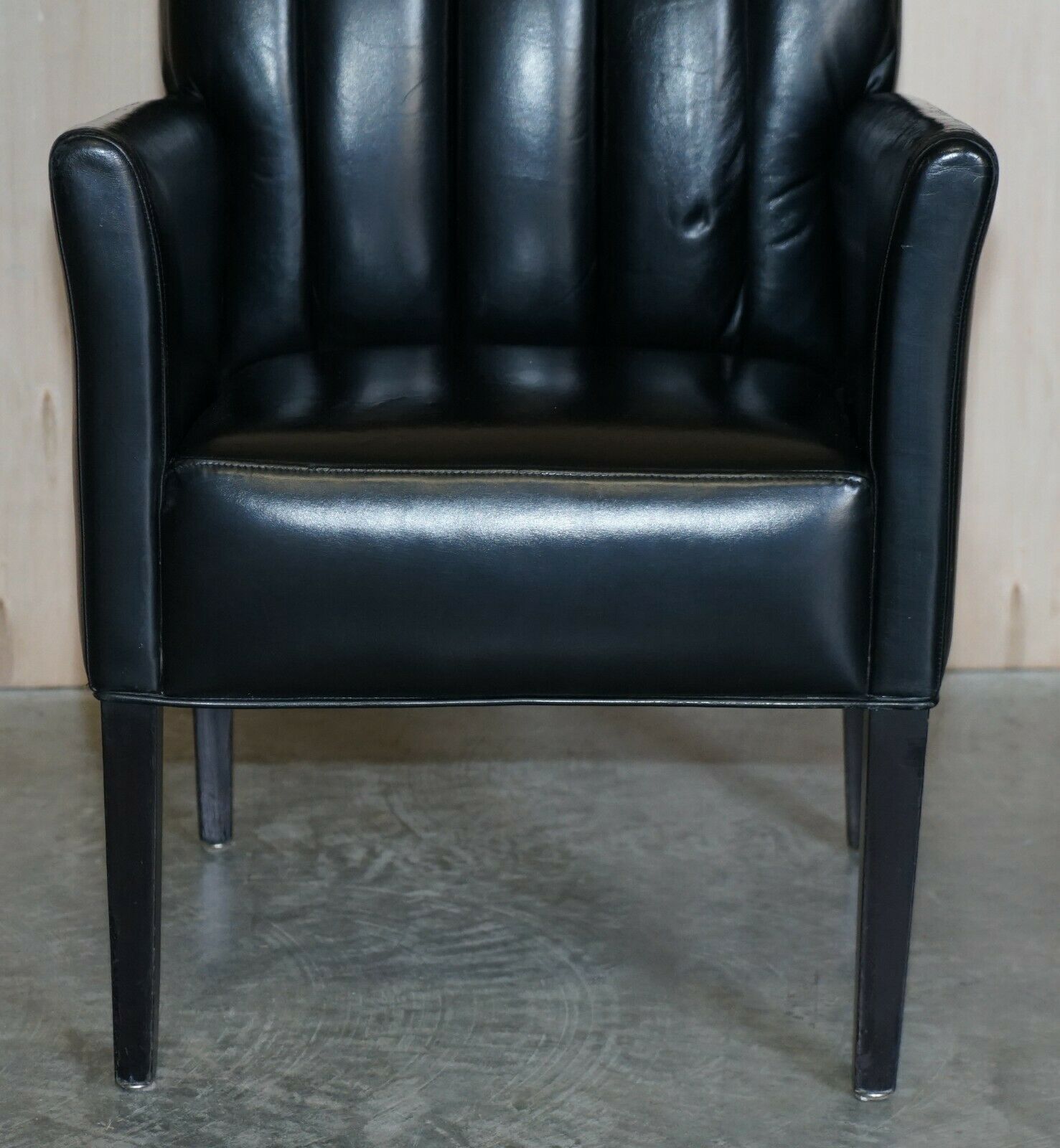 Pair Of Restored Art Deco Mid Century Modern Style Fluted Back Leather Armchair photo buy