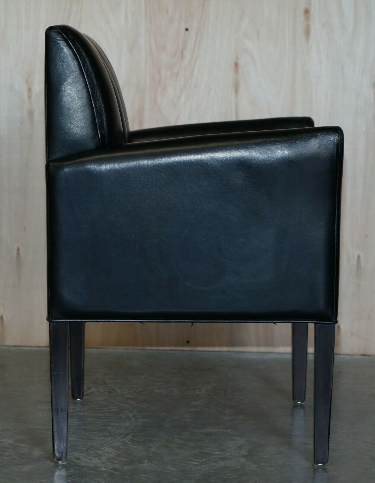 photo for sale Pair Of Restored Art Deco Mid Century Modern Style Fluted Back Leather Armchair