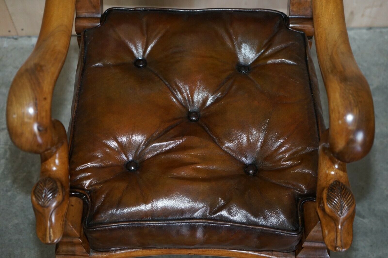 Antique Dolphin Arm Venetian Grotto Swivel Brown Leather Chesterfield Armchair photo 4950.0