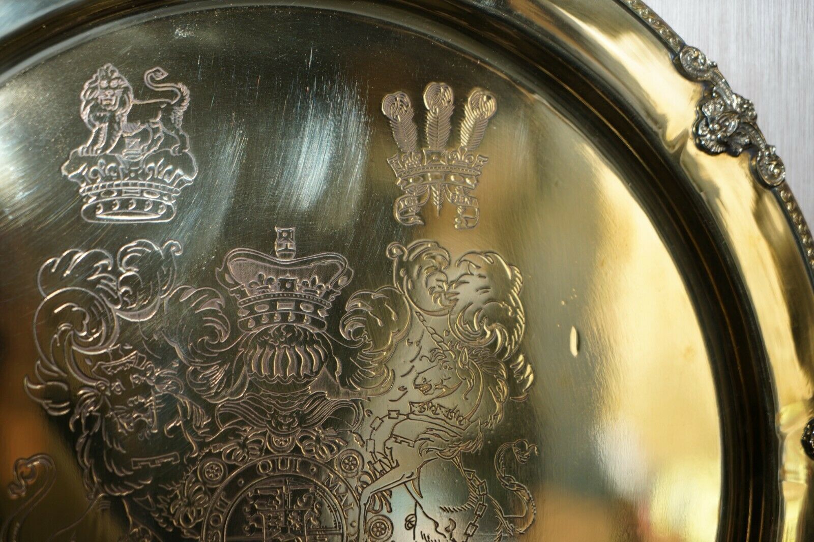 1 Of 4 King George Auguseue Frederick Arms Gilt Sterling Silver Plated Trays photo vinterior