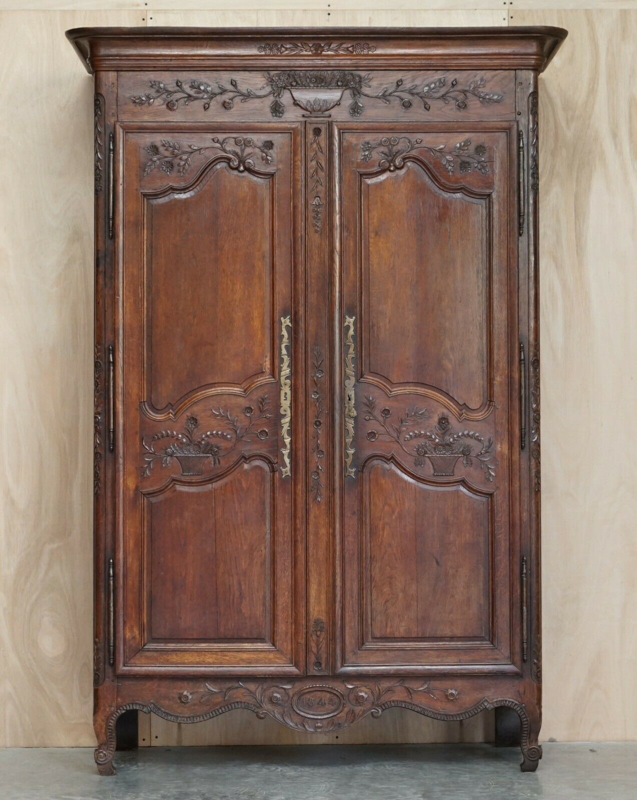 Antique 1844 Carved & Dated Large Wardrobe Armoire With Expertly Crafted Panels photo for sale