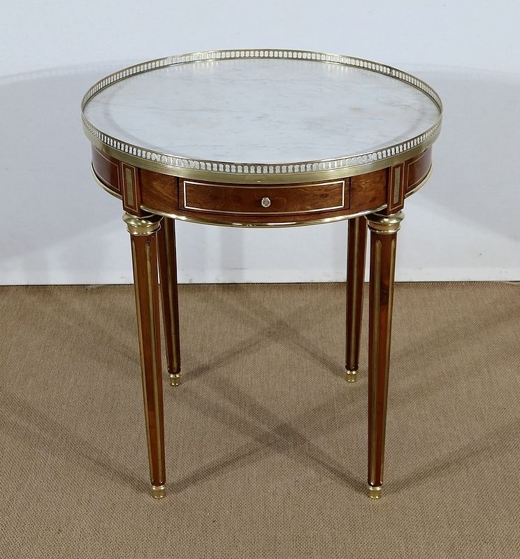 Bouillotte Table In Mahogany And Carrare Marble, Louis XVI Style – Mid 19th Century photo for sale