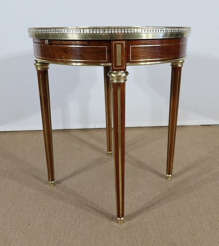 Bouillotte Table In Mahogany And Carrare Marble, Louis XVI Style – Mid 19th Century photo vintage