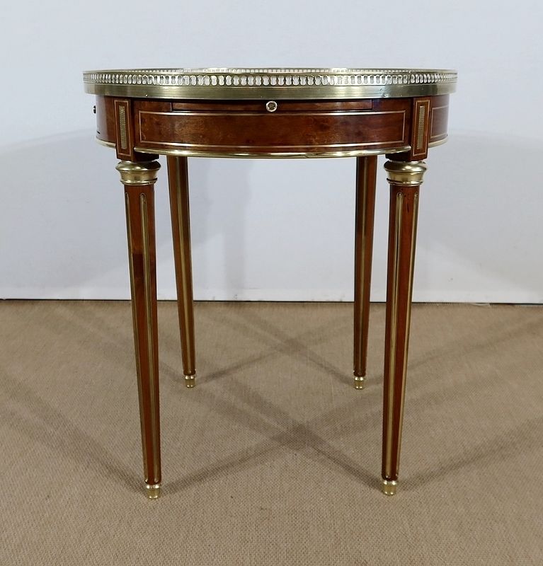 Furniture Bouillotte Table In Mahogany And Carrare Marble, Louis XVI Style – Mid 19th Century photo