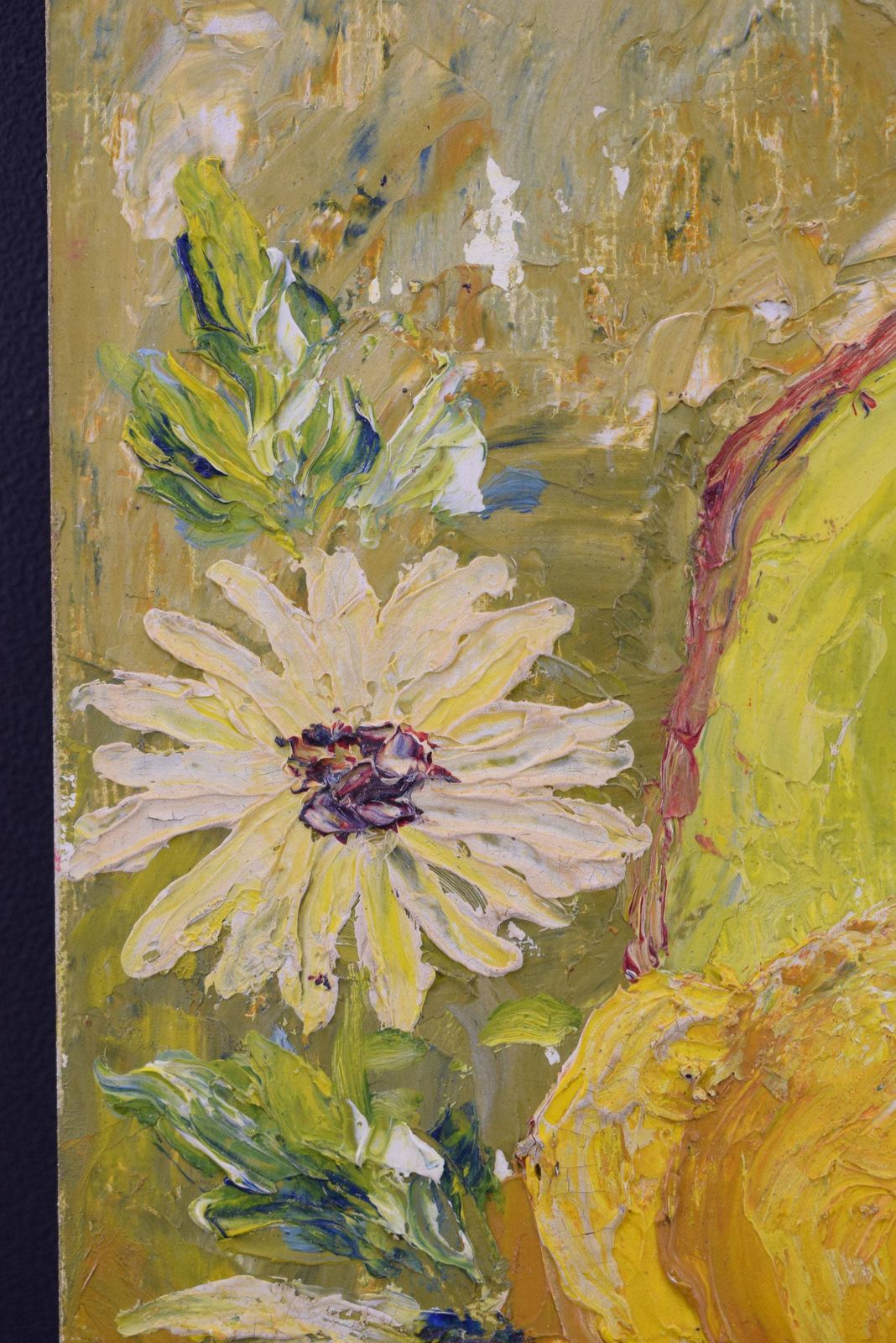 Yellow Oil Painting Woman Portrait Flowers photo vinterior