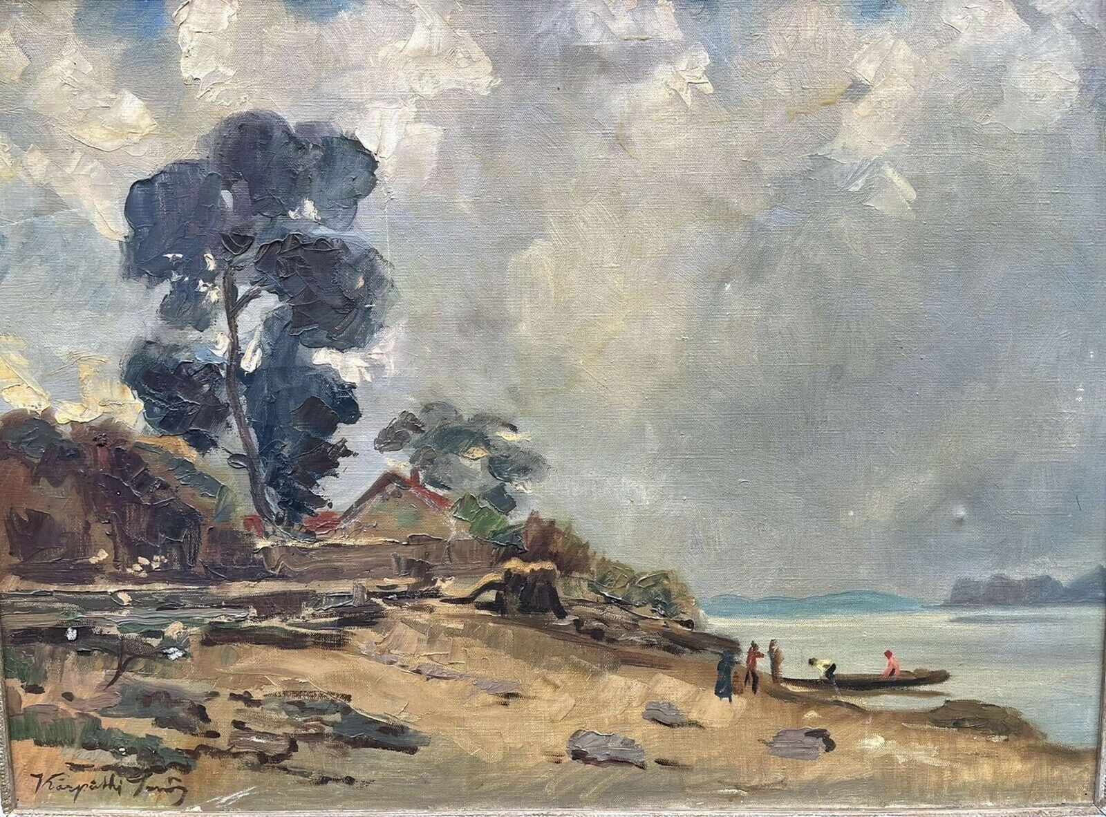 Impressionist Oil On Canvas Beach Scene Jeno Karpathy photo for sale