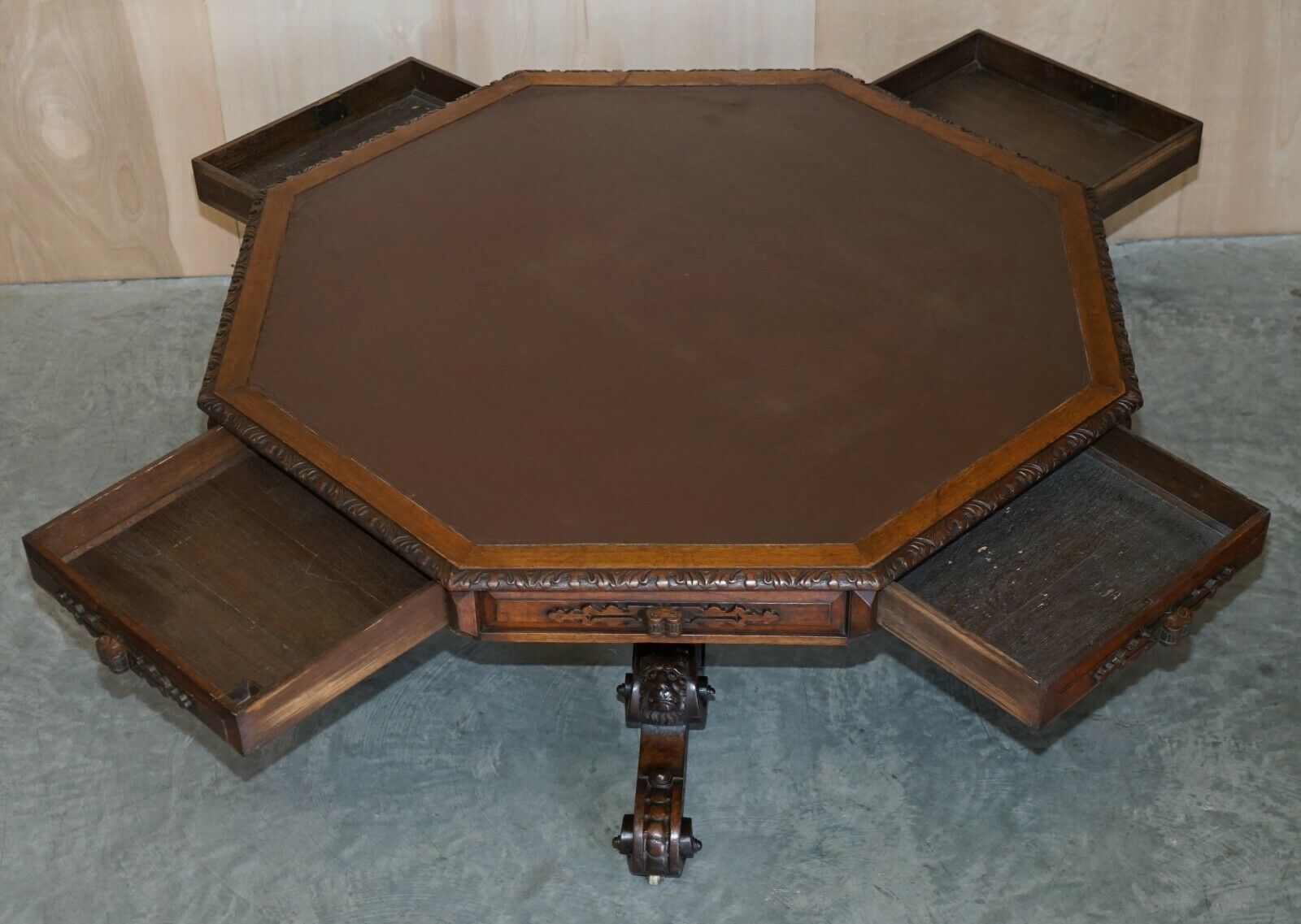 Furniture Fine Antique Gothic Revival Hand Carved Lions Head Rent Centre Occasional Table photo