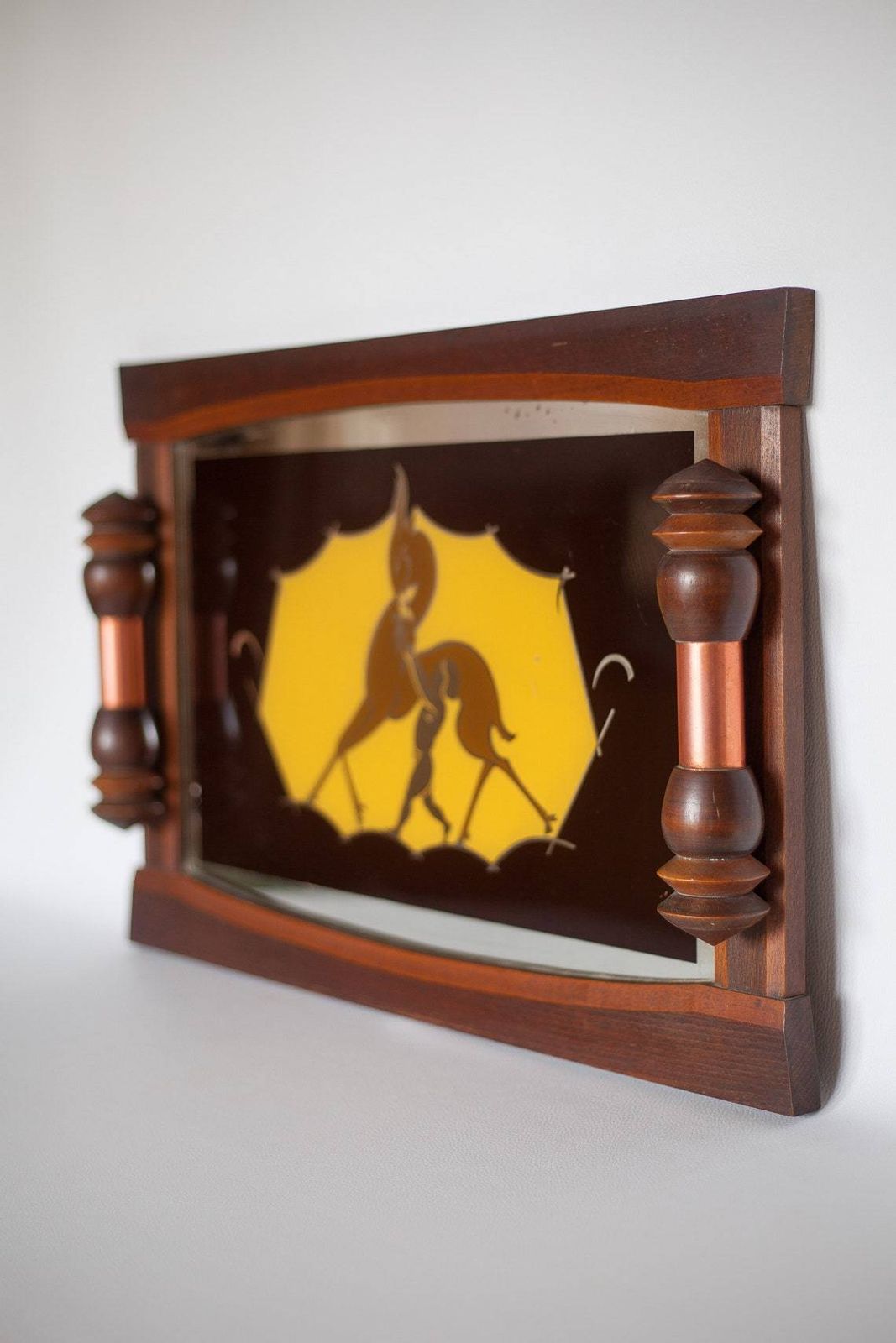 Art Deco Wood Tray, Art Deco Tray, Service Tray, Doe Pattern Mirror, Decorative Tray, Servant, Kitchen, Decoration, Wooden Tray photo furniture