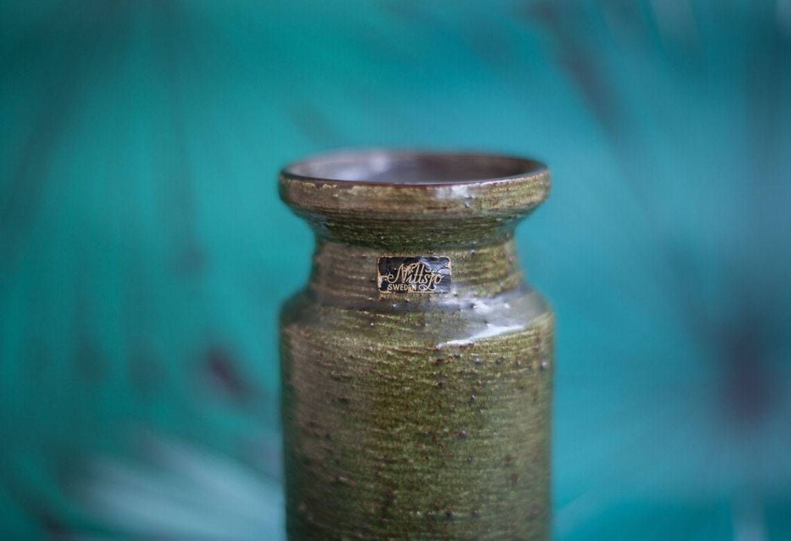 Nittsjo Vase Signed Jw Jerk Werkmaester Swedish Vase Green Vase Pottery Collection Signed Vase Interior Decoration 50's photo furniture