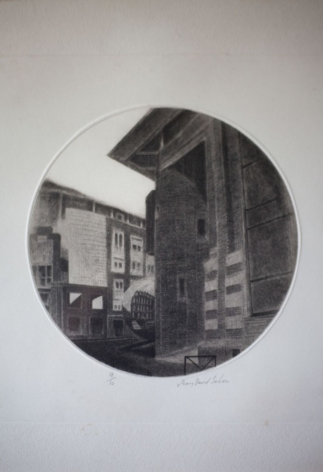 Painting Signed Jean David Saban, Black And White Drawing Signed And Numbered, Black And White, Wall Decoration, Perspective, Architecture, 80's photo for sale