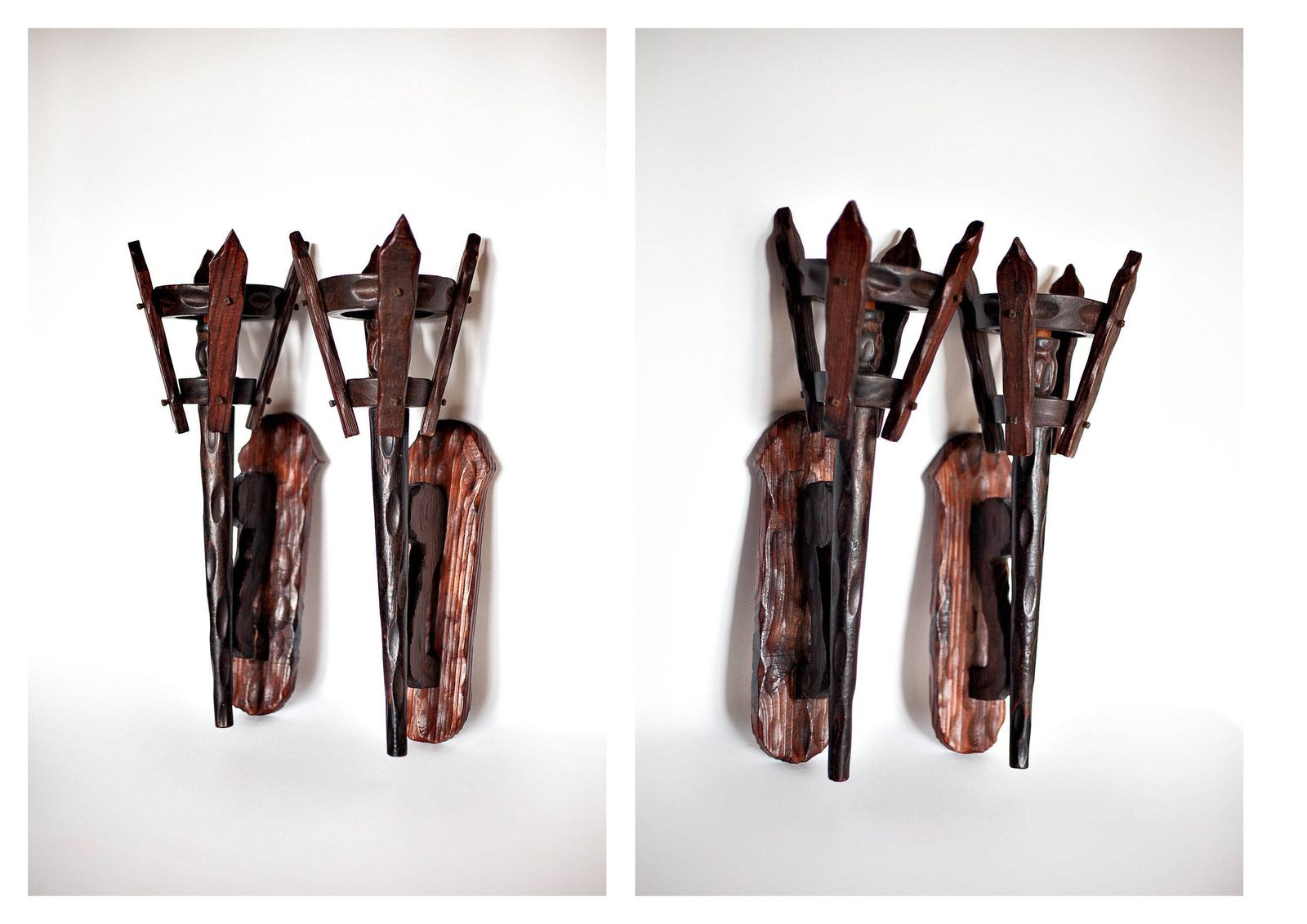 Pair Of Brutalist Wood Wall Candle Holders, Interior Design, Chalet, Countryside