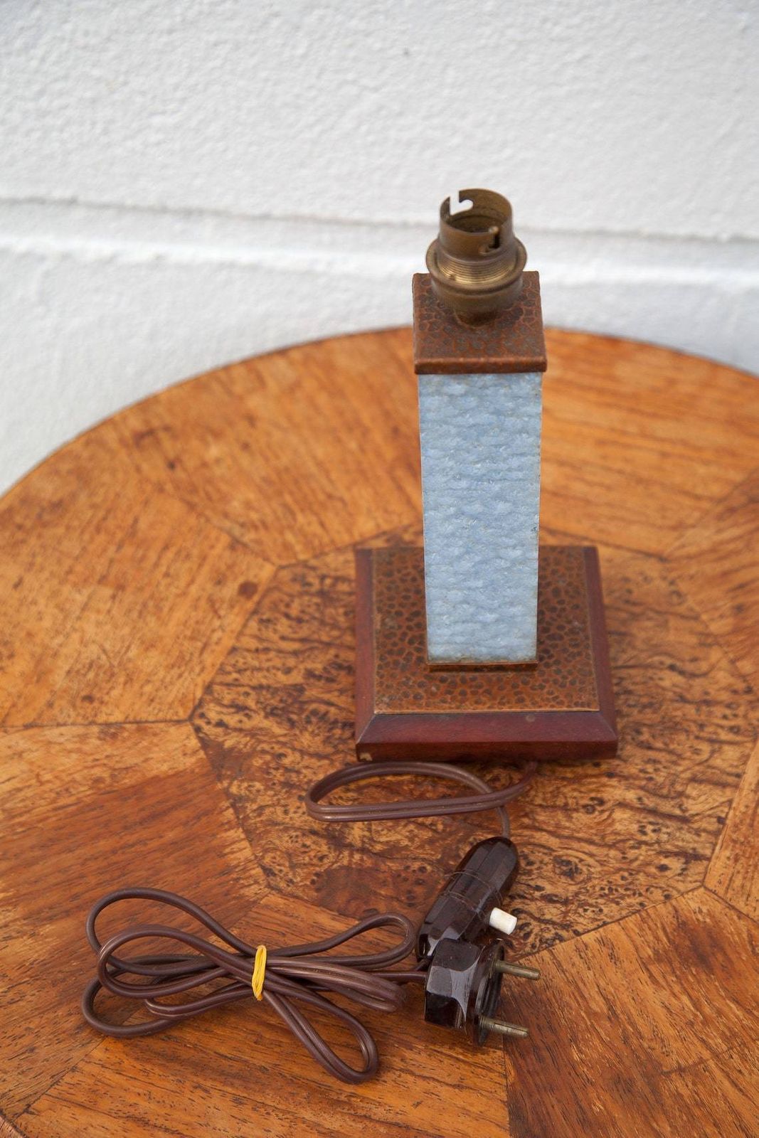 Art Deco Lamp Stand, Wood Glass And Copper Lamp Foot, Table Lamp, Art Deco, Interior Decoration, Bedside Lamp photo furniture