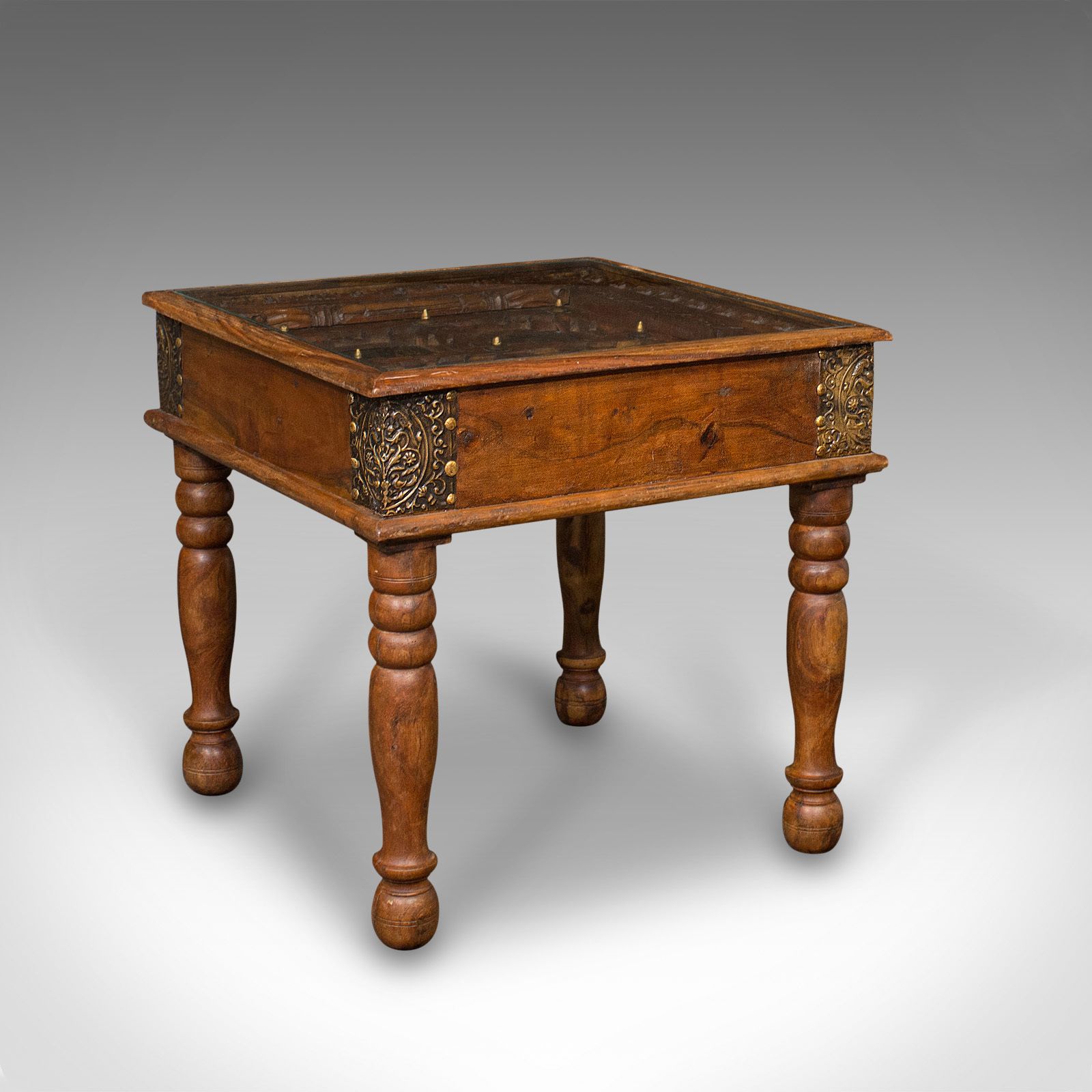 Vintage Glass Topped Spice Table, Far Eastern, Coffee, Lamp, C.1940