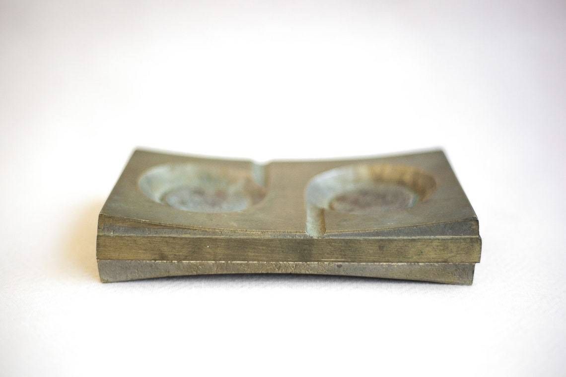 Modernist Ashtray  Brass Ashtray  Pharmaceutical Advertising Ashtray  Design Ashtray Geometric Shape Brutalist  Ashtray 60's photo 81.0