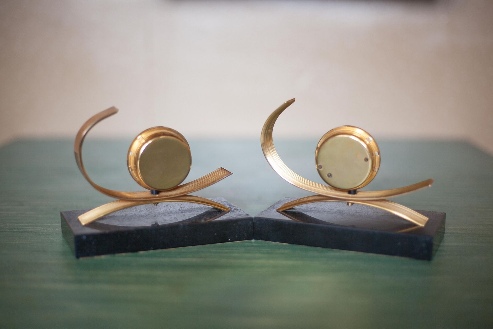 Pair Of Gold Starry Bookends, Thermometer And Barometer, Clipboard, Modernist, Library, Office, Paperweight, Bookends photo 163.0