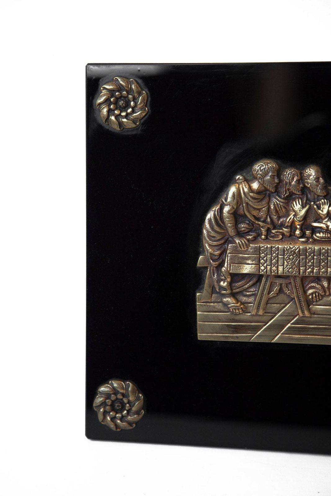 Vintage Religious The Last Supper Jesus And His 12 Apostles Bronze Religious Plaque photo vinterior