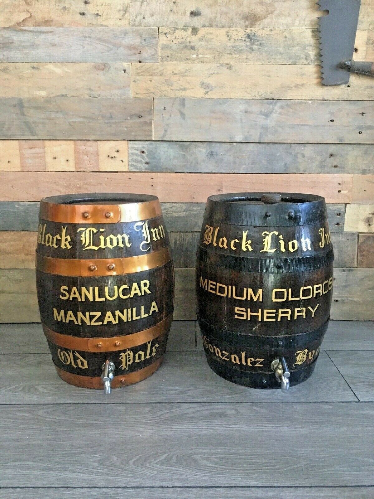 photo furniture Stunning Black Lion Inn Sherry Pub Display Barrel Cask Keg Stool Plant Pot Stand