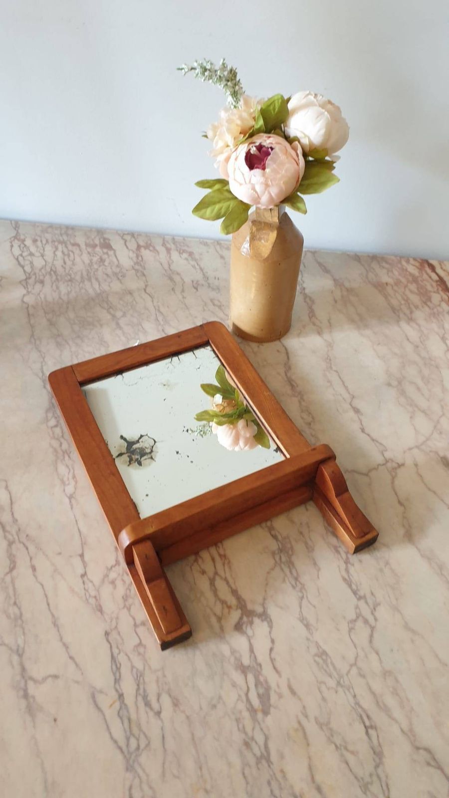 An Antique French Fruitwood Wall Mirror With Shelf C1900 photo for sale