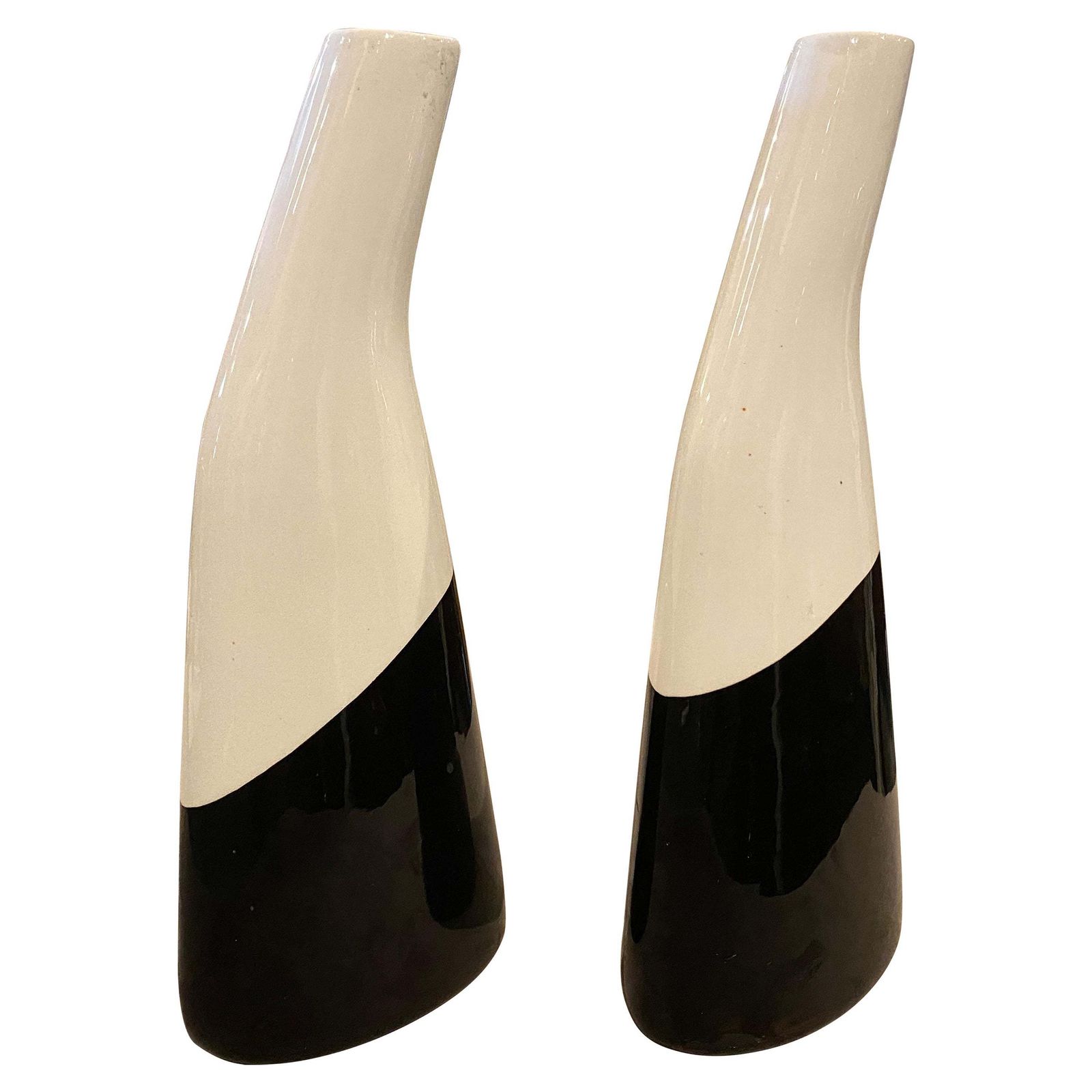 1960s Set Of Two Black And White Italian Ceramic Vases By La Donatella