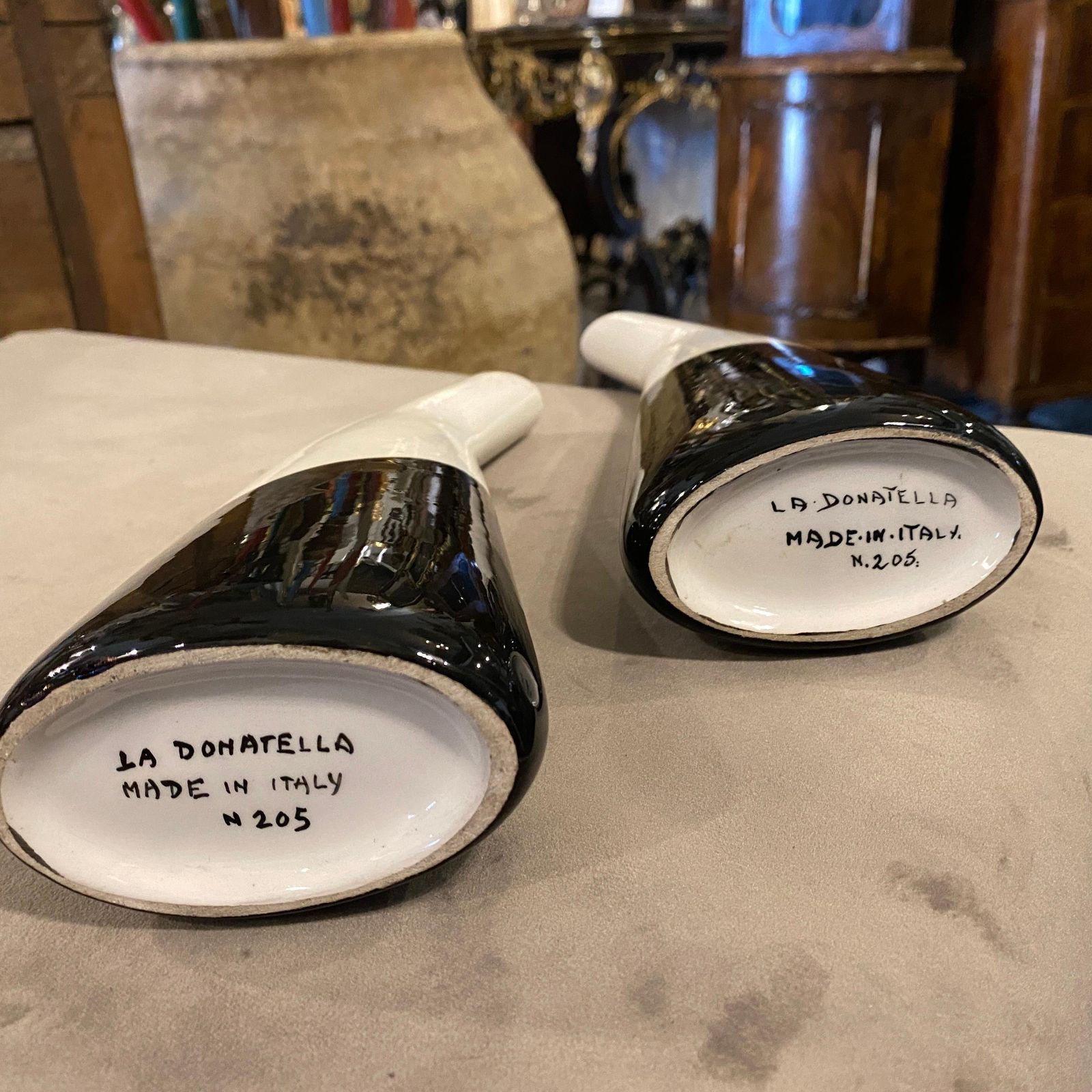 1960s Set Of Two Black And White Italian Ceramic Vases By La Donatella photo vinterior