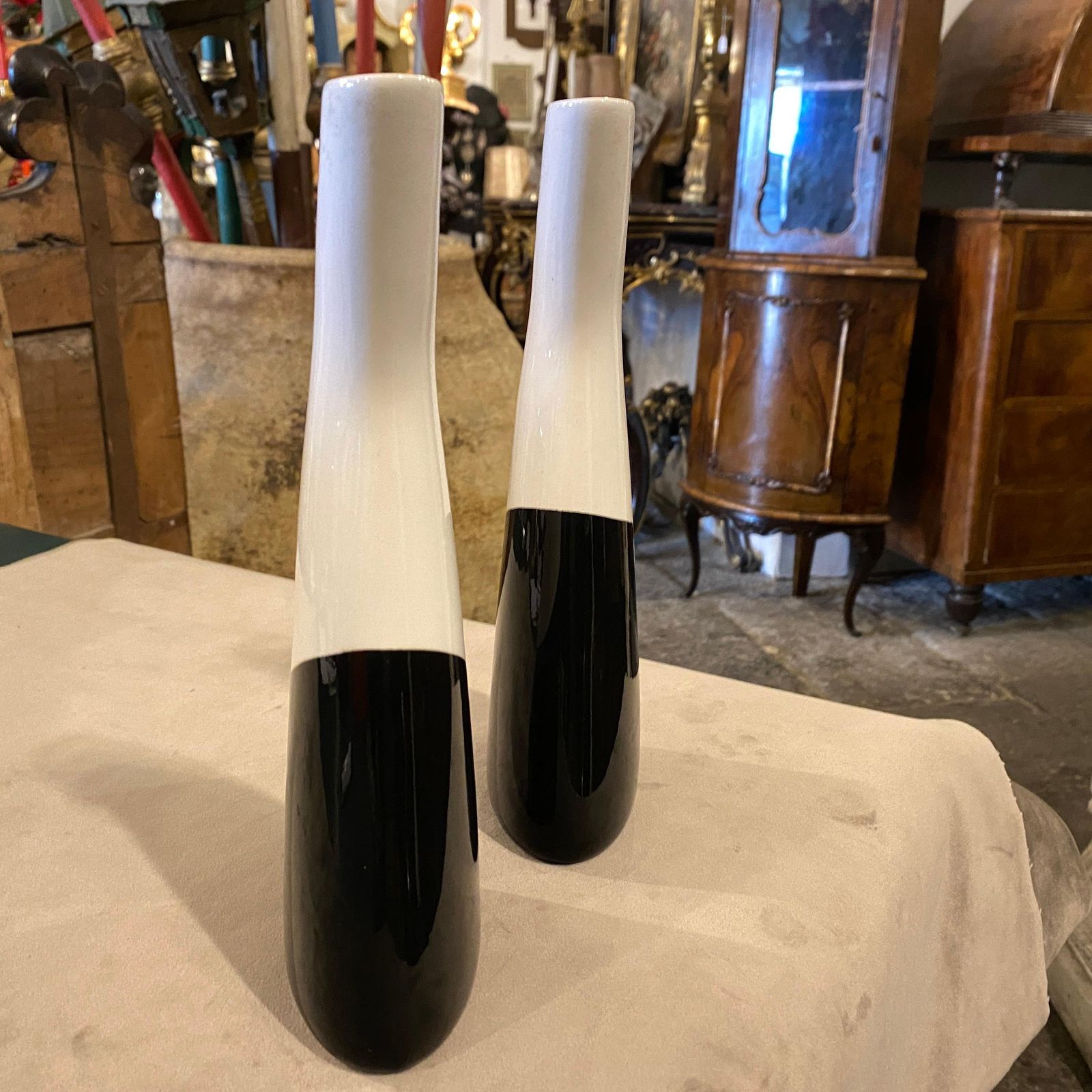 photo furniture 1960s Set Of Two Black And White Italian Ceramic Vases By La Donatella