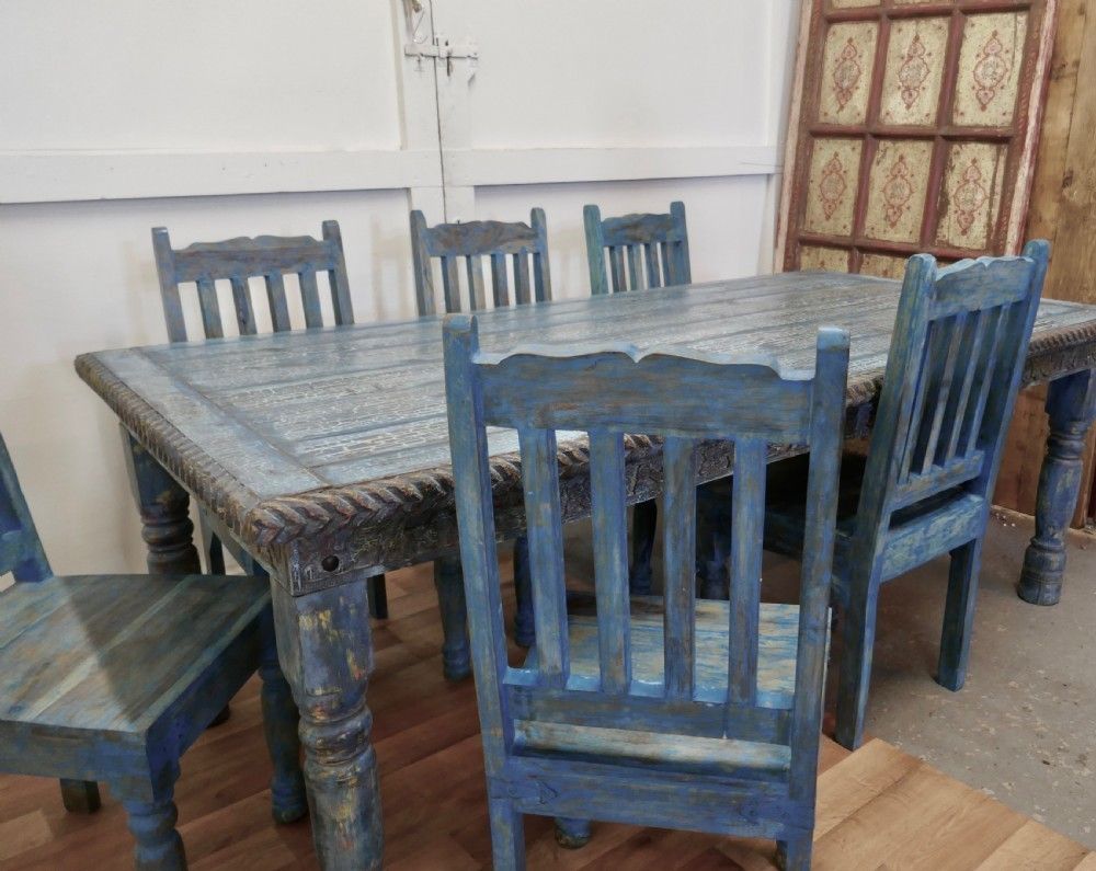 Large Carved Folk Art Painted Table And 6 Chairs photo 2880.0