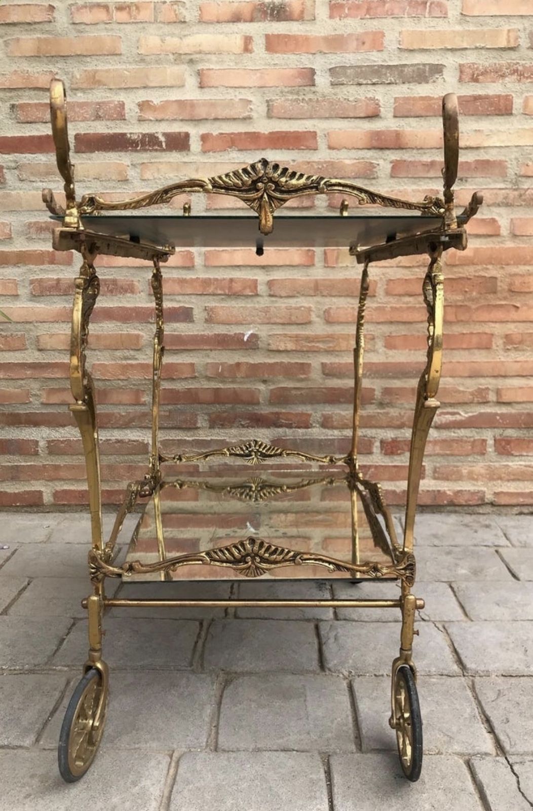 Baroque Style Brass Two Tier Bar Cart, 1950s photo furniture