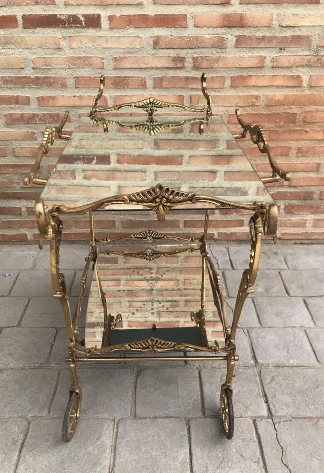 photo for sale Baroque Style Brass Two Tier Bar Cart, 1950s