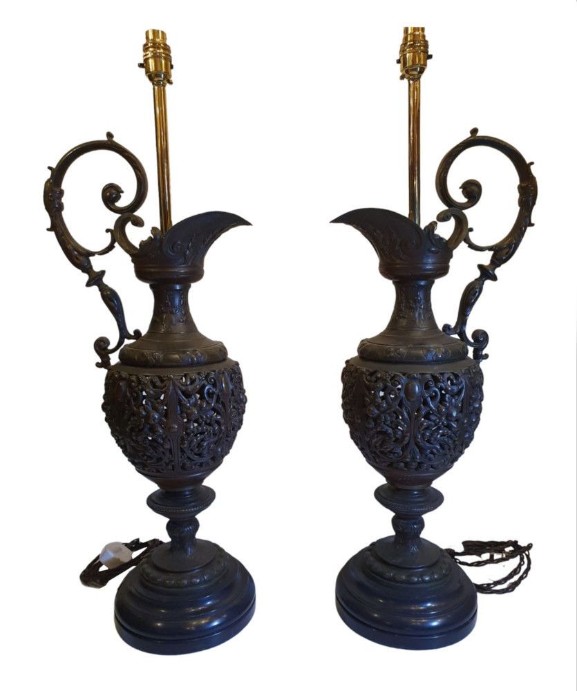 A Rare Pair Of 19th Century Bronze Ewers Converted To Table Lamps photo 2168.2035