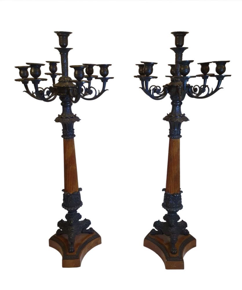 A Rare And Fine Pair Of 19th Century Bronze Candelabra In The Empire Style
