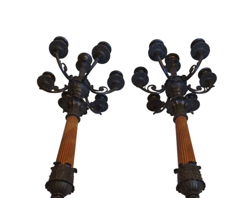 A Rare And Fine Pair Of 19th Century Bronze Candelabra In The Empire Style photo vinterior