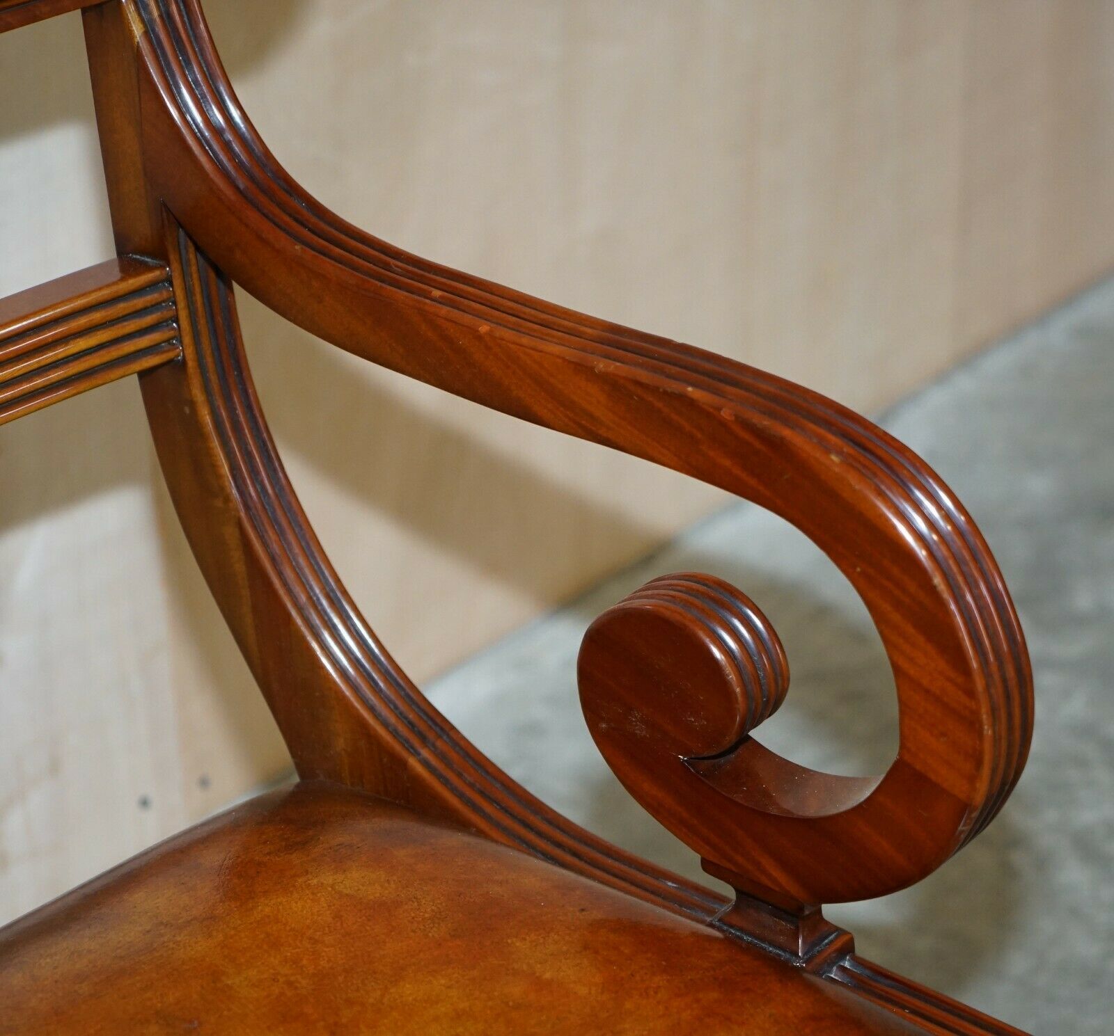 Burr Walnut Brown Leather Regency Metamorphic Reading Armchair To Library Steps photo buy