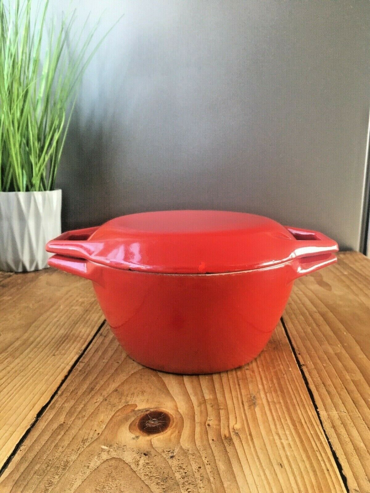 Mid Century Danish Nacco D1 Michael Lax Red Cast Iron Casserole Dish Dutch Oven photo for sale
