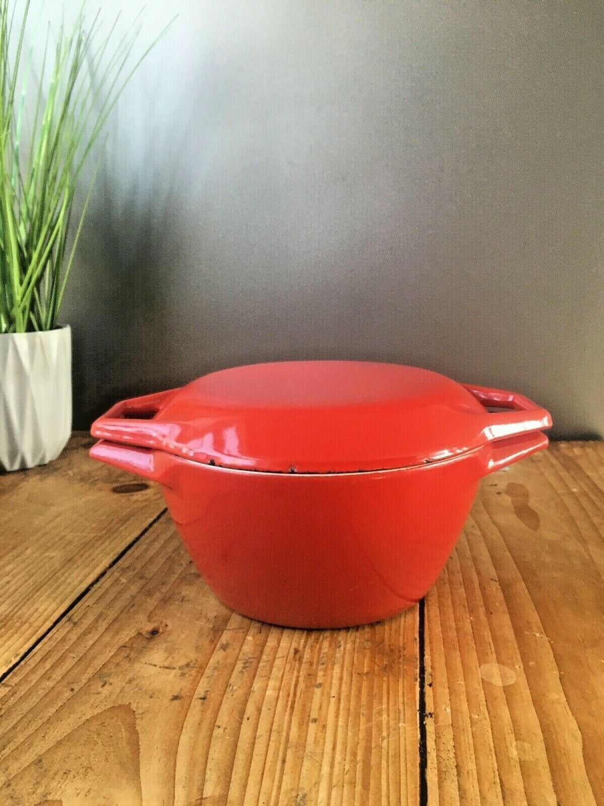 50.0 Mid Century Danish Nacco D1 Michael Lax Red Cast Iron Casserole Dish Dutch Oven photo