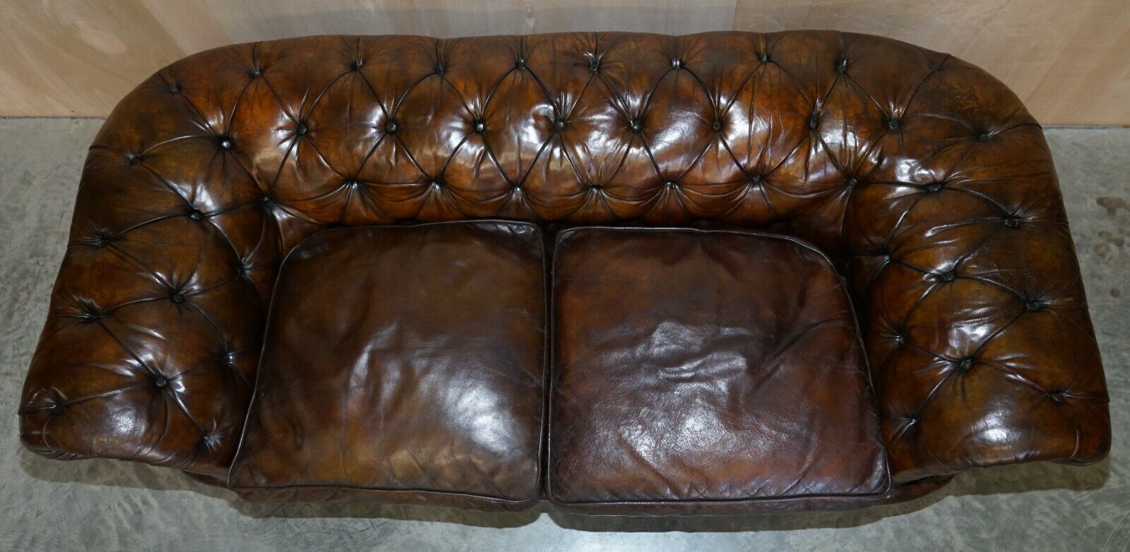 Antique Victorian Chesterfield Tufted Brown Leather Sofa Feather Filled Cushions photo 8500.0