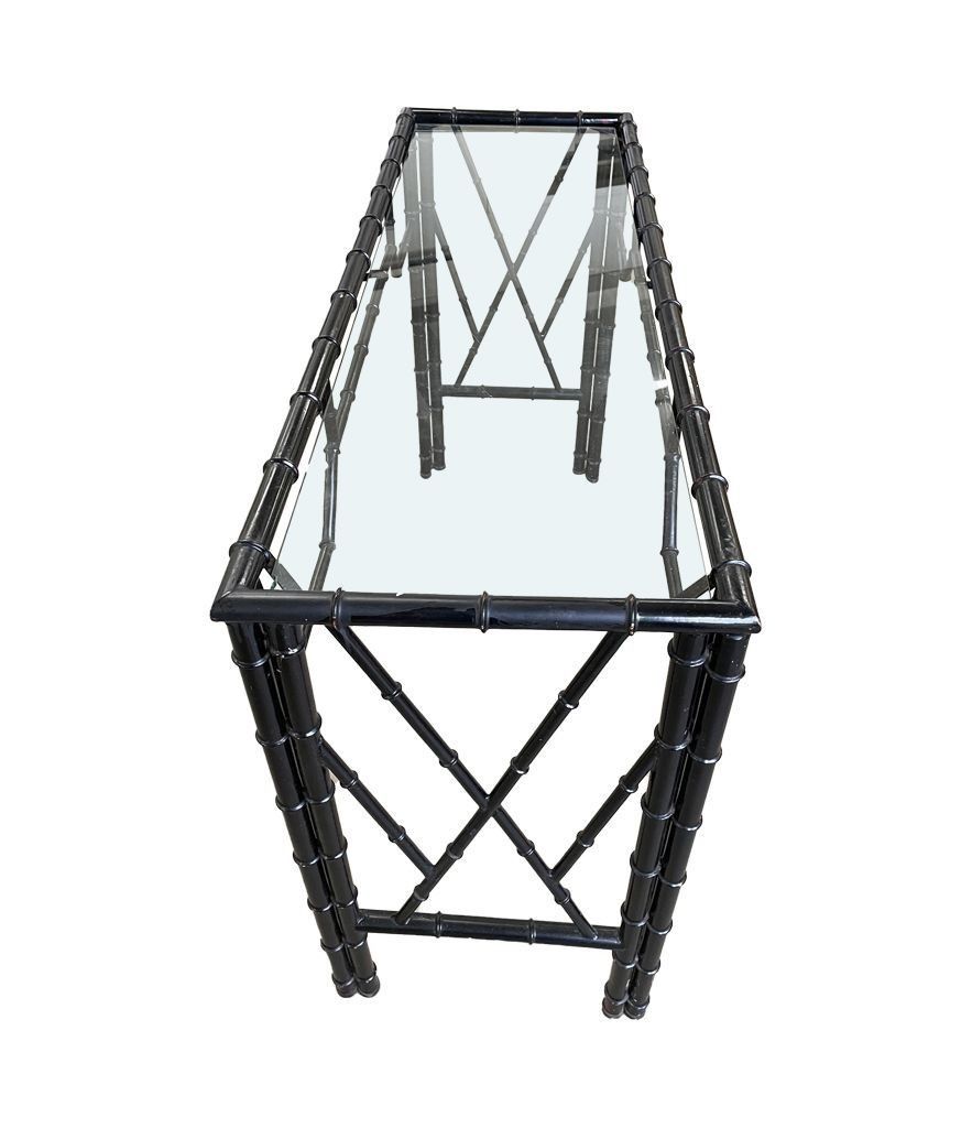 A 1960s Faux Bamboo Black Lacquered Console With Glass photo Furniture