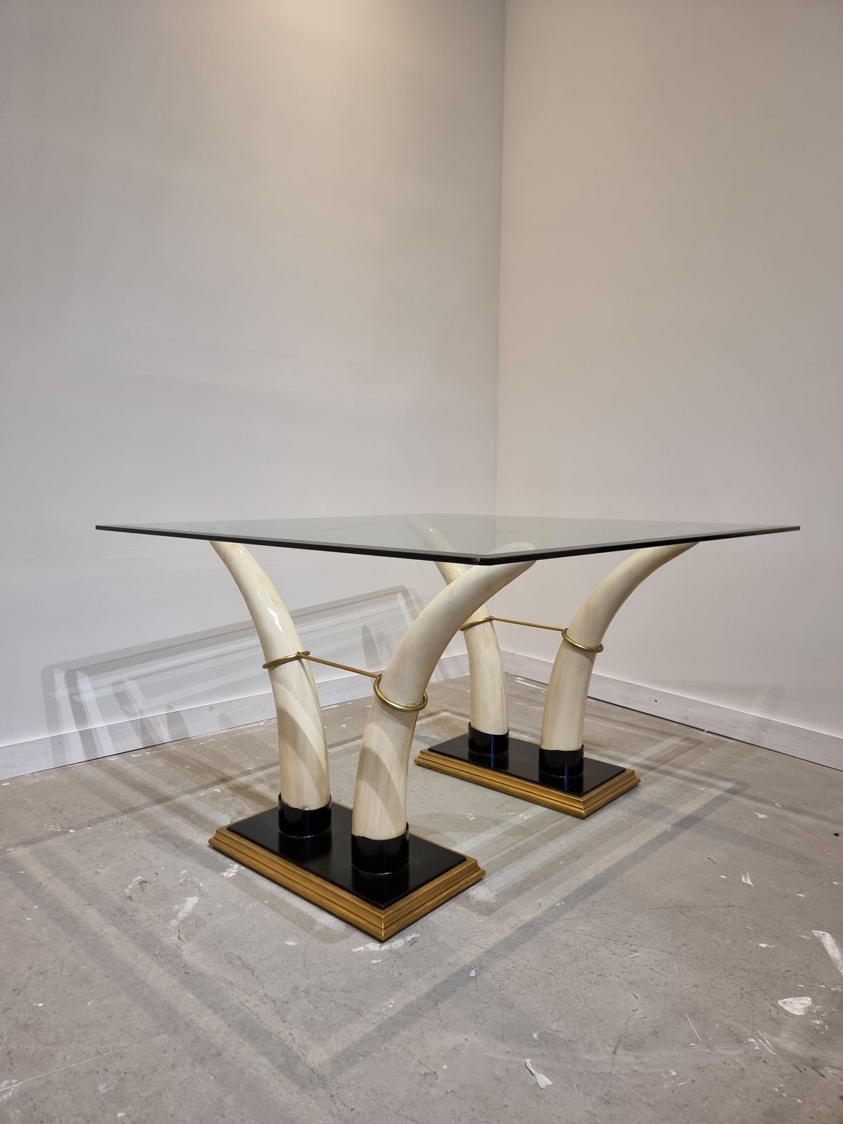 Square Italian Faux Tusk Dining Table, 1970s photo for sale