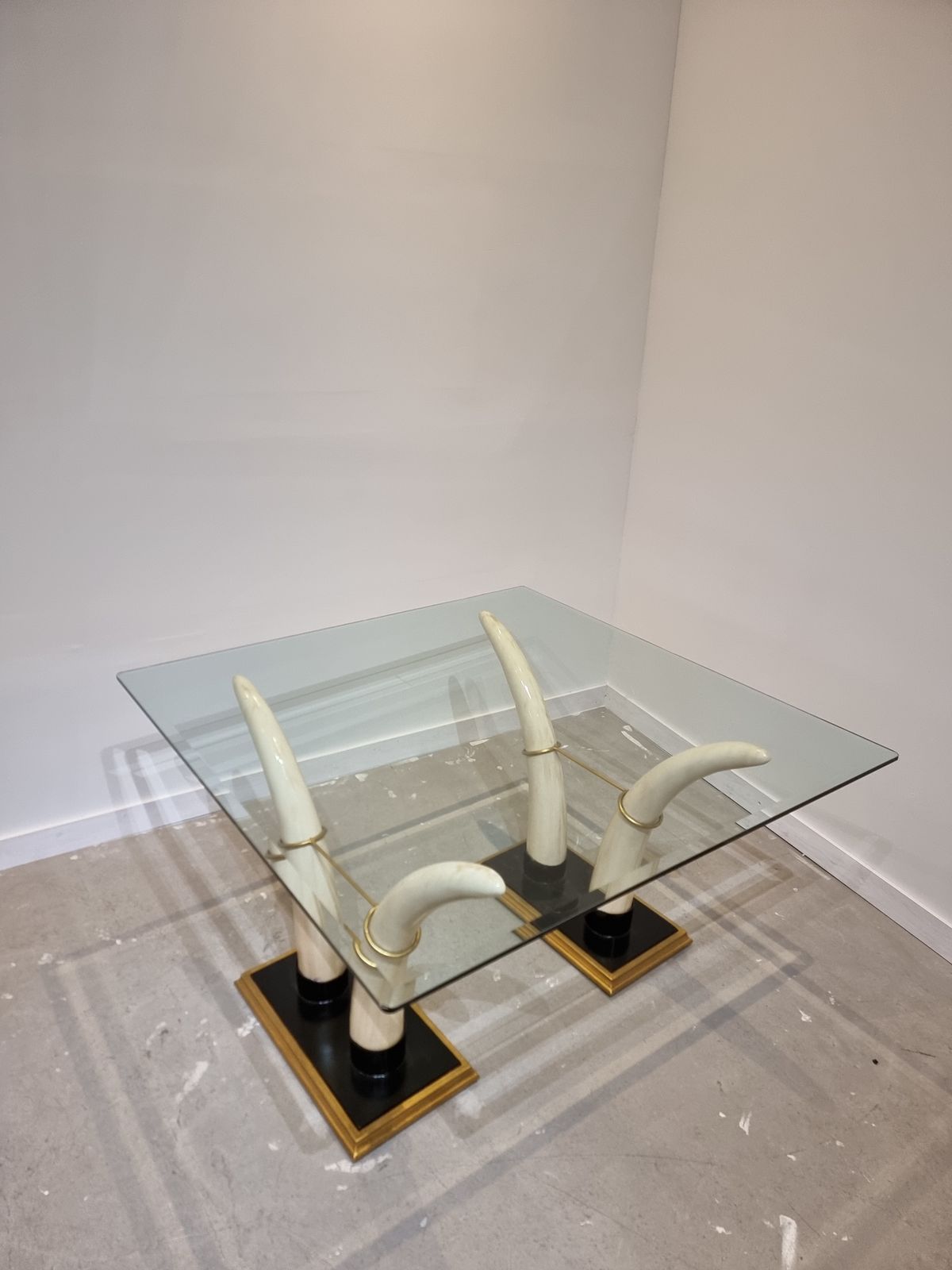 Square Italian Faux Tusk Dining Table, 1970s photo vinterior