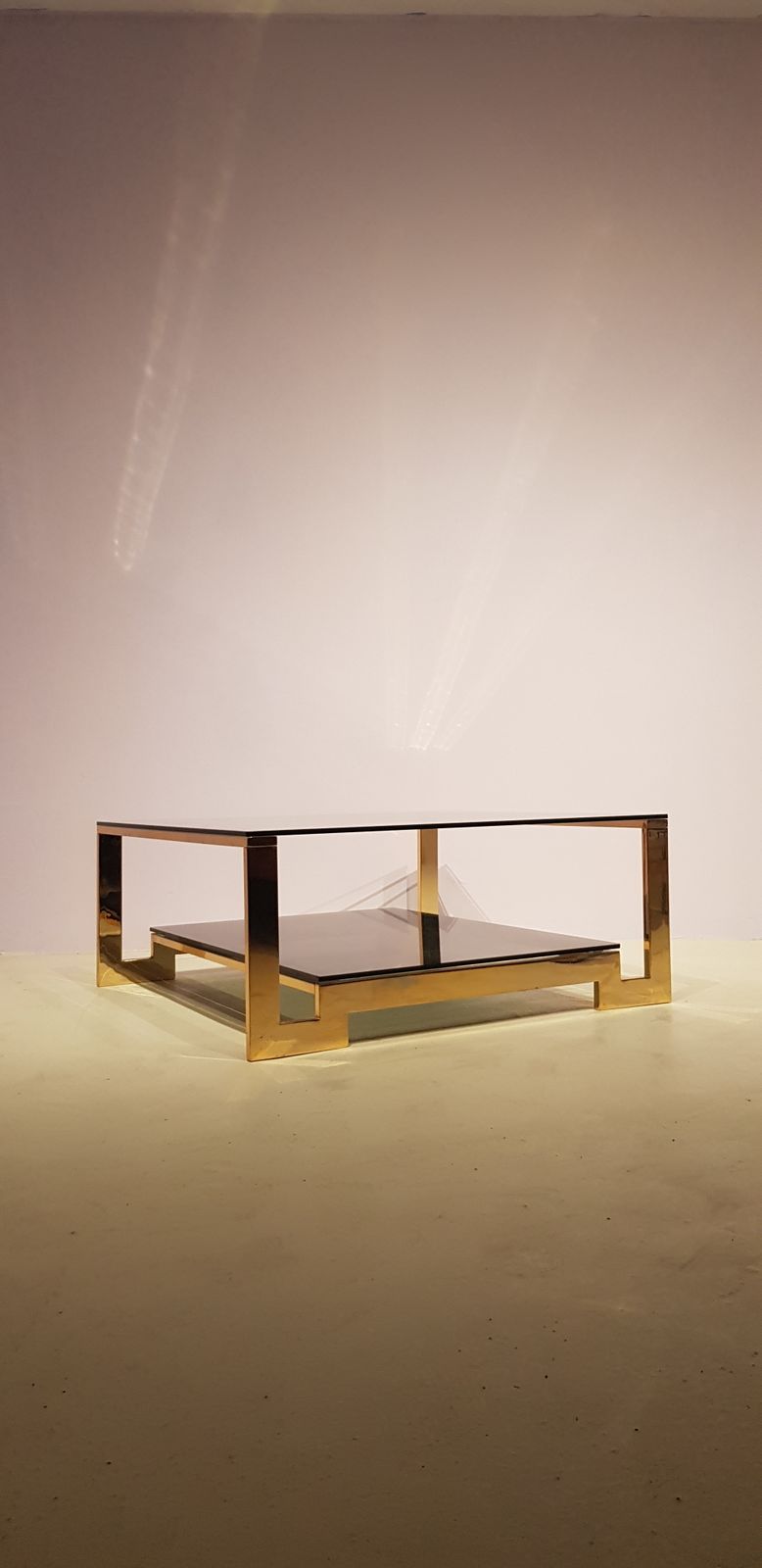 Vintage Vierkante Salontafel Van Messing En Glas