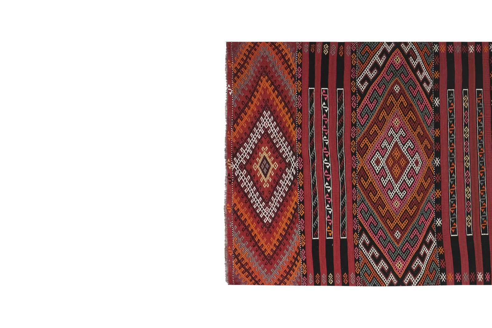 1960s Turkish Tribal Stripe Embroided Kilim Rug 4'8'' X 14'7'' photo Textiles