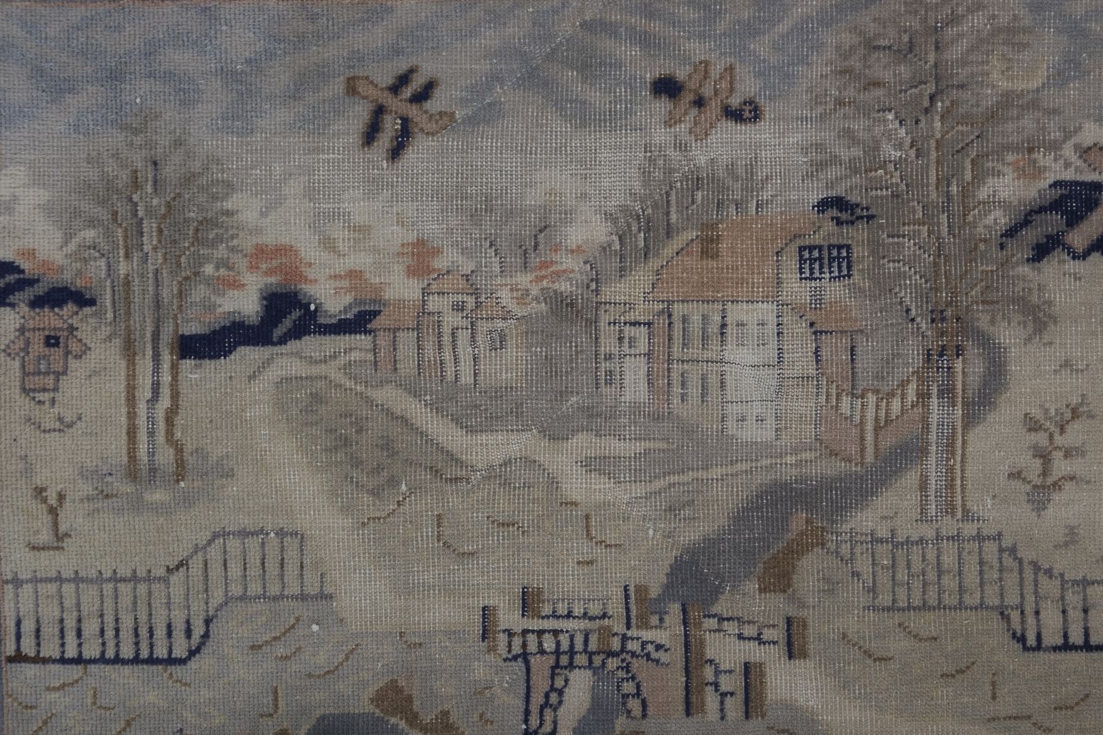 Vintage Village Pictorial Turkish Rug 3'8'' X 4'10'' photo for sale