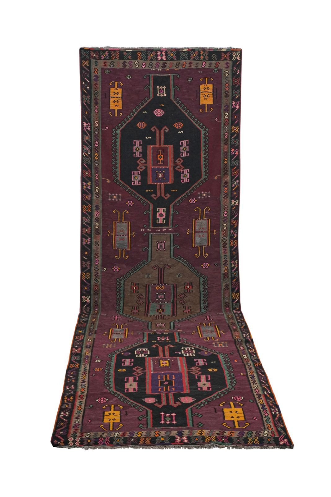 Kilim turc tissé main, grand chemin de table, années 1960 - 6'3" × 18'8"