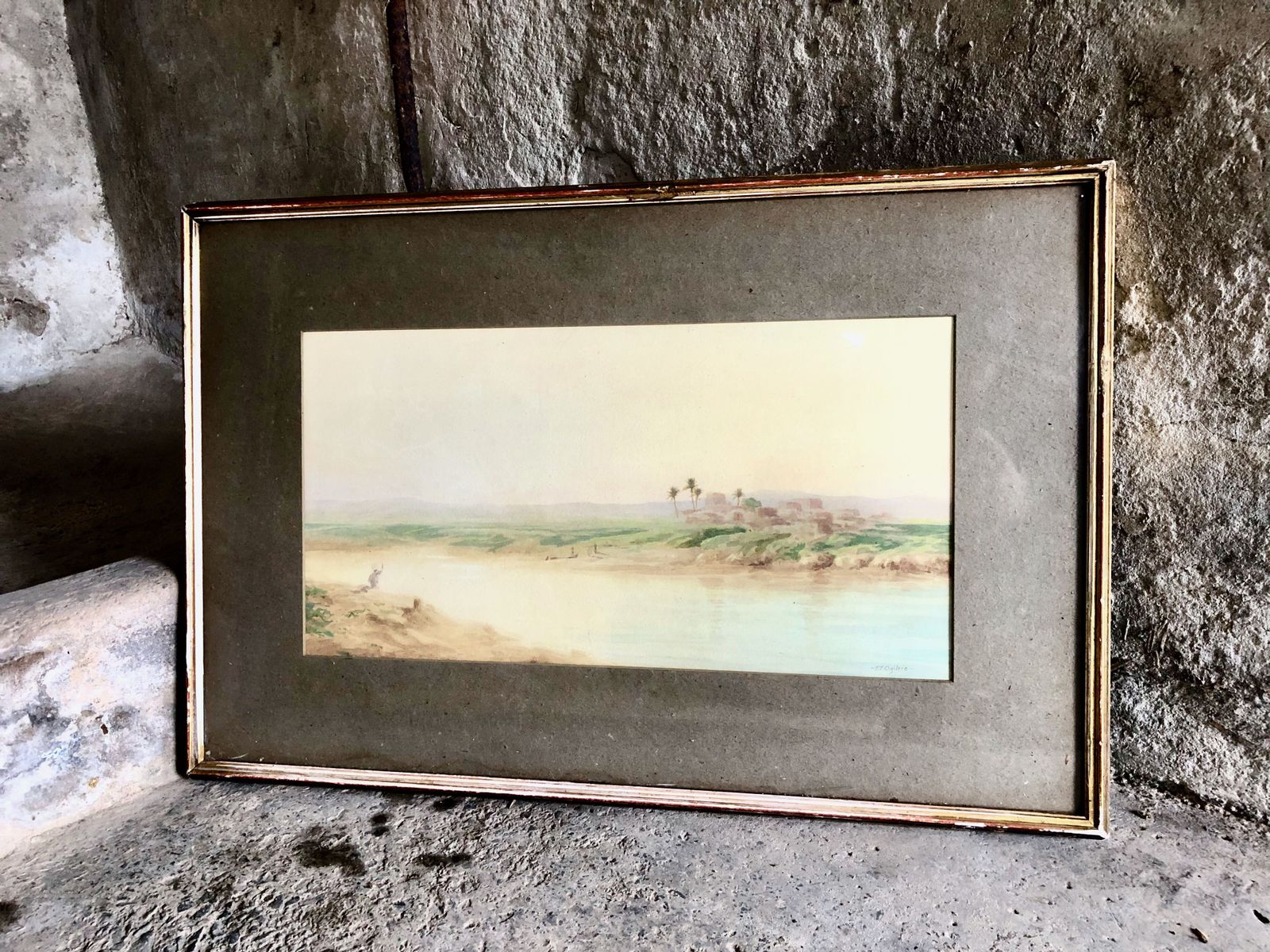 Antique Original Watercolour Painting Egyptian Landscape Signed Ff Ogilvie C1900