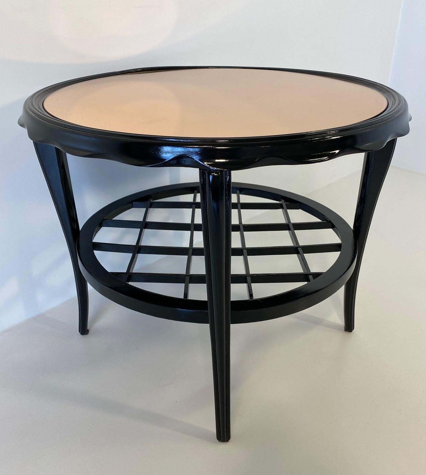 Italian Art Deco Black Lacquer And Pink Mirror Coffee Table 1940s photo Furniture