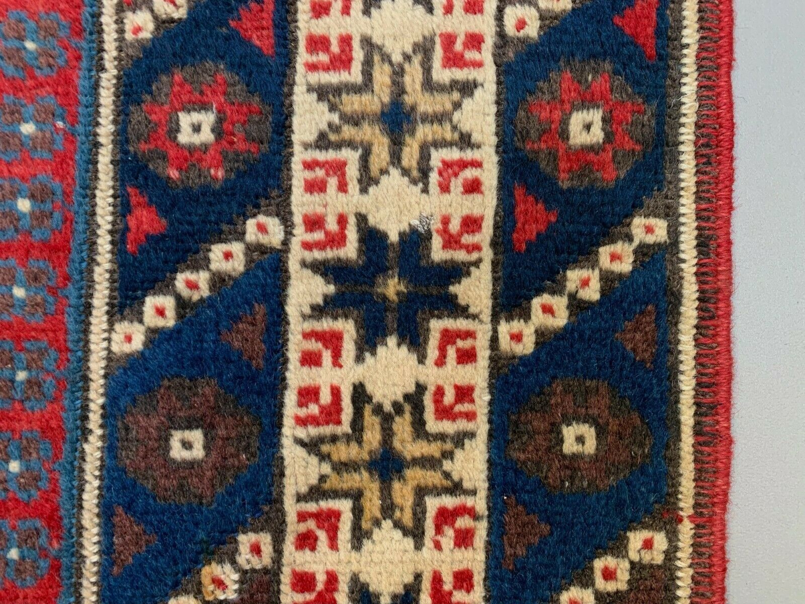 Very Long Turkish Runner Tribal Rug, Red, Beige, Blue, Vintage photo vinterior