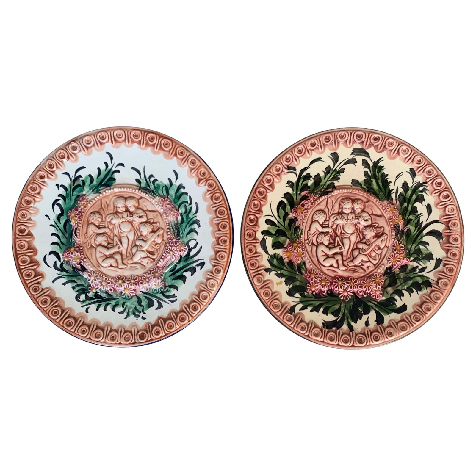 19th Century Spanish Terracotta Relief Dish With Cherubs & Flowers
