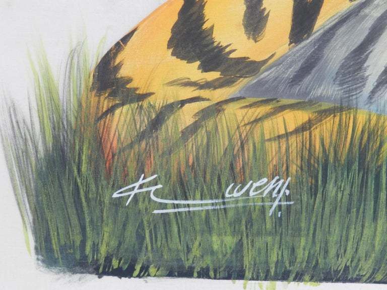 Tiger Watercolor Painting Signed By Artist 20th Century Asian photo 975.55